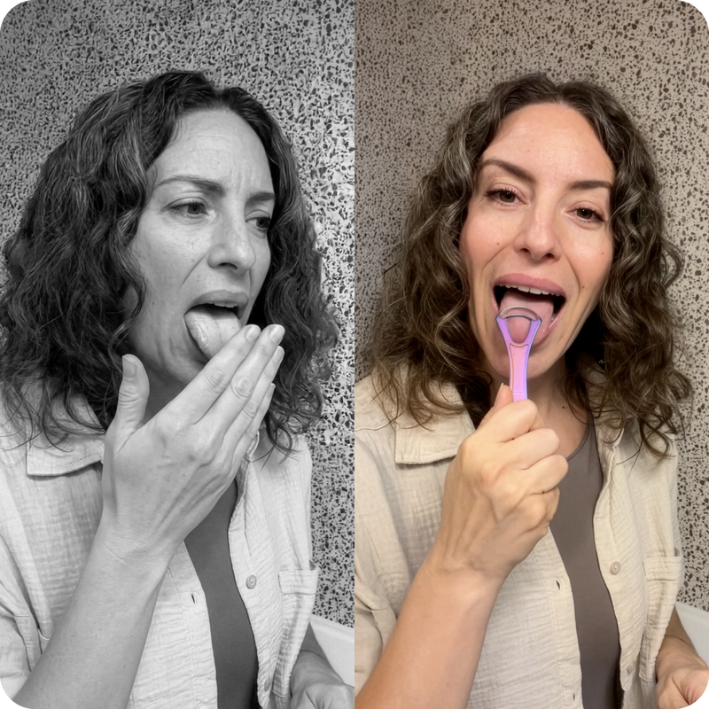1. Because 80–90% of bad breath comes from the tongue biofilm you never remove with a toothbrush