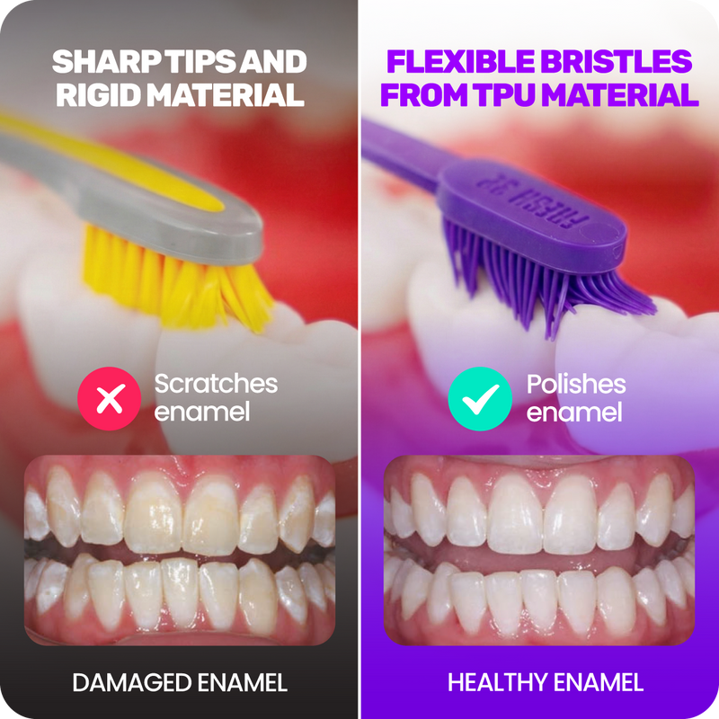 2. Because most people don’t know nylon bristles cause micro-damage to enamel, leading to rough, sensitive and yellowish teeth